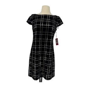 VINCE CAMUTO black velvet plaid sequins dress NWT size 2